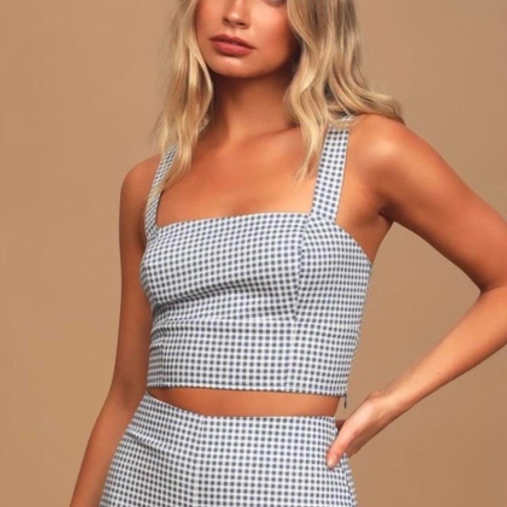 Lulu's Blue and White Gingham Crop Top